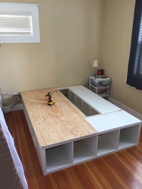 Ikea 2015, Cama Ikea, Diy Storage Bed, Made Bed, Platform Bed With Drawers, Murphy Bed Ikea, Diy Platform Bed, Murphy Bed Plans, Underbed Storage