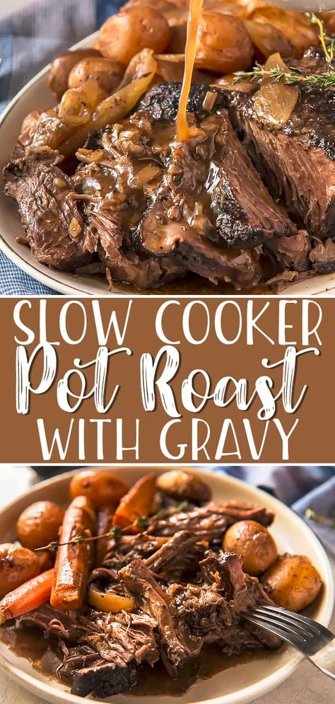 When that comfort food craving strikes, my Nana's easy Crock Pot Roast recipe should be on the menu! Twenty minutes of prep and a long day of slow cooking rewards you with tender, flavorful beef and vegetables and a delicious, already-thickened gravy you'll be eating by the spoonful! Beef Mock Tender Roast Recipes, Chuck Roast Marinade Crock Pots, 3lb Chuck Roast Crock Pot, 2 Lb Chuck Roast Crock Pot, Chuck Eye Roast Recipes Crock Pot, Chuck Arm Roast Recipes Crock Pot, Chuck Cross Rib Roast Recipes Crock Pot, Angus Chuck Roast Recipes Crock Pot, Beef Chuck Cross Rib Roast Recipes Crock Pot