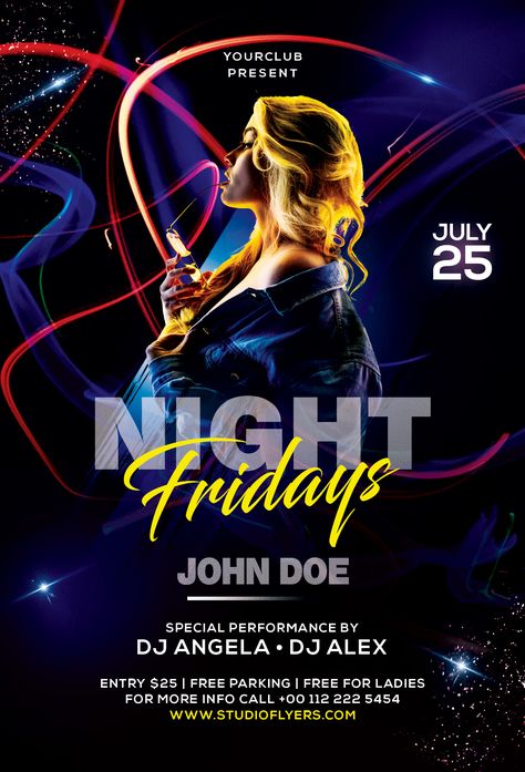 Download Club Dj Night PSD Flyer Template for free. This flyer is editable and suitable for any type of ladies night, birthday event, dj, music promotion and other.  #flyer #template #flyers Music Promotion Poster, Dj Event Poster Design, Dj Flyer Design, Club Poster Design, Club Flyer Design, Party Design Poster, Dj Party Flyer, Party Flyer Design, Dj Flyer