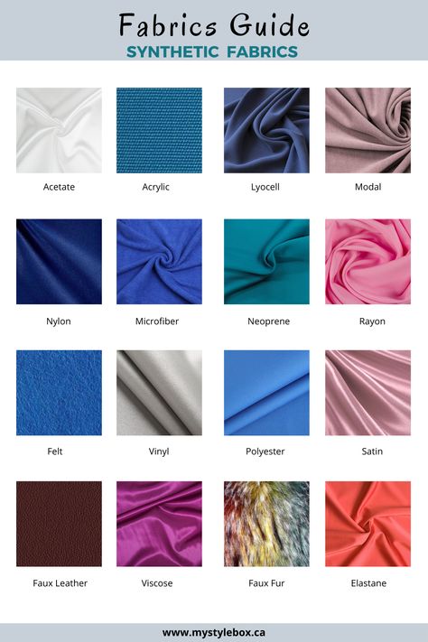 Synthetic Fabrics Fashion Vocabulary Fabric, Clothing Materials Fabrics, Fabric Guide Types Of, Fabrics And Textiles Fashion Clothing, Material For Dresses Fabrics, Fashion Design Guide, Types Of Fabric Material For Dresses, Clothes Material Fabrics, Clothes Types Fashion Vocabulary