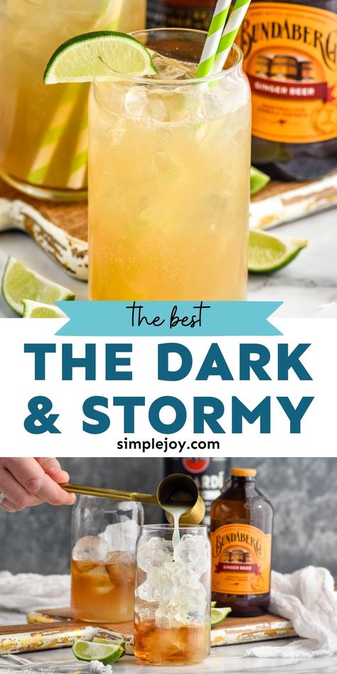 This Dark and Stormy Drink Recipe is going to quickly become a favorite. Like a Moscow Mule made with rum, this Dark and Stormy Drink will be something you want to sip on all the time. Fall Dark And Stormy Drink, Dark And Stormy Drink Recipes, Drinks With Dark Rum, Dark And Stormy Drink, Alcoholic Drinks Rum, Dark Rum Drinks, Dark And Stormy Cocktail, Giggle Juice, Dark Rum Cocktails