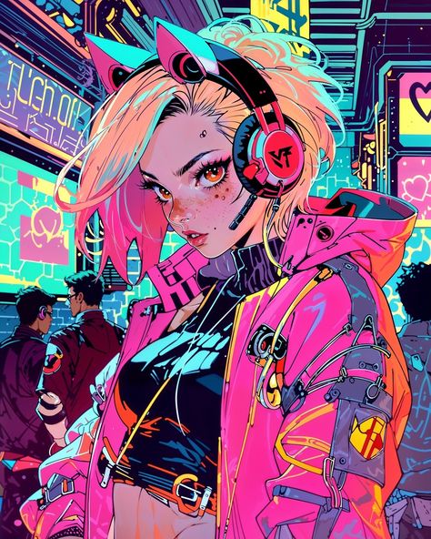 Cyberpunk Heroine #cyberpunk #animeart #neonvibes #retrofuturism #gamergirl #animefashion #streetstyle #techwear #hackergirl #cybervibes #futuristicaesthetics #kazeoharada Anime Cyberpunk Female, Cyberpunk Girl Character Design, Cyberpunk Character Designs Female, Cyberpunk Netrunner, Cyberpunk Geisha, Neon Tattoos, Cyberpunk Girl Art, Cyberpunk Artwork, Cyberpunk Oc