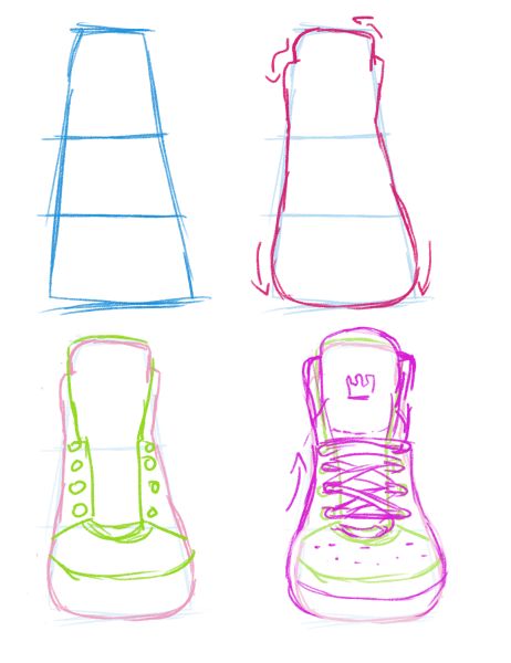 yummytomatoes: “ Front views are harder for me specially when I can’t add shading to show depth. But they are also almost easier to draw as it’s basic shape is sort of like a triangle without a... Shoes Sneakers Front View, Drawing Sneakers Front View, Sneakers Front View Drawing, How To Draw Shoes Front View Sneakers, Fingers Together Pose, Sneaker Front View, Shoes Reference Front View, Front View Body Reference, How To Draw Feet With Shoes Front View