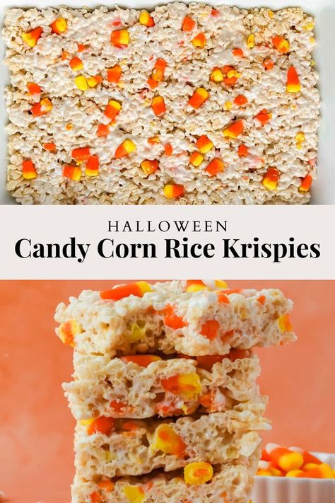 Candy Corn Rice Krispies are a delightful Halloween treat that combines the classic, gooey goodness of Rice Krispies treats with the festive colors and sweet flavor of candy corn. These treats are a favorite seasonal indulgence for a kids’ halloween parties at school, a gathering on halloween night, or just to enjoy throughout the fall season! Kids Halloween Parties, Candy Corn Rice Krispie Treats, Halloween Party Dessert Table, Best Rice Krispie Treats Recipe, Halloween Rice Krispie Treats, Corn Rice, Leftover Candy, Gluten Free Candy, Rice Krispie Cereal