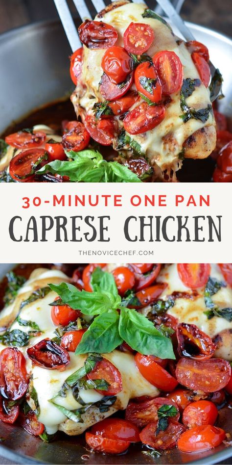 Balsamic Caprese Chicken, Burst Cherry Tomatoes, Chicken Caprese Recipe, Balsamic Marinade, Garlic Balsamic, Caprese Recipes, Basil Recipes, Caprese Chicken, Balsamic Chicken