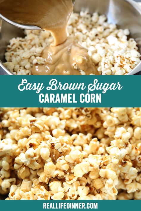 Easy Brown Sugar Caramel Corn ~ https://reallifedinner.com Easy Caramel Corn Recipe, Caramel Popcorn Recipe Easy, Caramel Corn Easy, Popcorn Recipes Sweet, Kettle Corn Recipe, Brown Sugar Caramel, Chocolate Caramel Slice, Popcorn Balls Recipe, Popcorn Recipes Easy