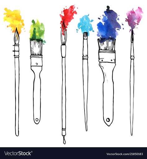 Drawing Ideas Paint, Paintbrush Tattoo, Paint Brush Drawing, Jim Dine, Paint Vector, Paint Brush Art, Brush Drawing, 수채화 그림, Color Paint