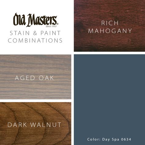 The beauty of natural wood is an important element that adds texture and warmth to a space. We have perfectly paired Old Masters stain colors with many of today’s interior colors to offer you color combinations to inspire. Saturated Navy connects spaces, cultures, and generations. Pairs perfectly with Rich Mahogany, Dark Walnut, and Aged Oak Paint Colors That Go With Dark Walnut Stain, Walnut Color Combination, Mahogany Furniture Color Schemes, Colors That Go With Walnut Wood, Wood Color Combination, Walnut Wood Texture, Alder Cabinets, Restored Furniture, Craftsman Homes