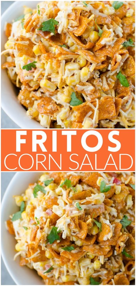 Fritos Corn Salad, Frito Corn Salad, Chili Cheese Fritos, Barbecue Sides, Easy Summer Side Dishes, Barbecue Side Dishes, Summer Side Dish, Creamy Dressing, Corn Dip