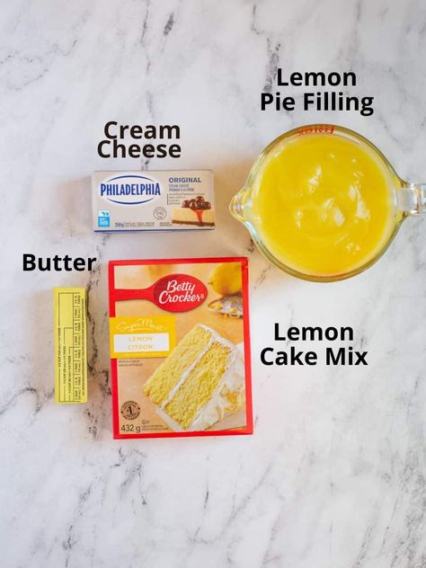 Cake Mix Cream Cheese, Lemon Dump Cake, Lemon Dump Cake Recipe, Lemon Dessert Recipes Easy, Recipe Using Lemons, Lemon Cake Mix Recipe, Lemon Desserts Easy, Cream Cheese Butter, Dump And Bake