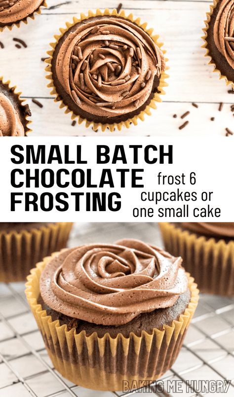 This Small Batch Chocolate Frosting is perfect for a small cake, half a dozen cupcakes, or half a batch of brownies. Made with four simple ingredients and only 5 minutes of time! Chocolate Frosting Small Batch, Small Batch Chocolate Frosting Recipe, Half Batch Cupcakes, Small Batch Of Chocolate Frosting, Small Batch Icing Recipe, Small Batch Frosting Recipes, Small Batch Cupcake Recipe, Small Batch Frosting, Small Batch Chocolate Frosting