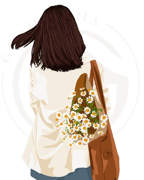 Women holding daisy 🌼 in her bag illustration Best Haircuts For Women, Bag Illustration, Trendy Haircuts For Women, Best Haircuts, New Haircut, Trendy Haircuts, Into Art, Haircuts For Women, Commissions Open