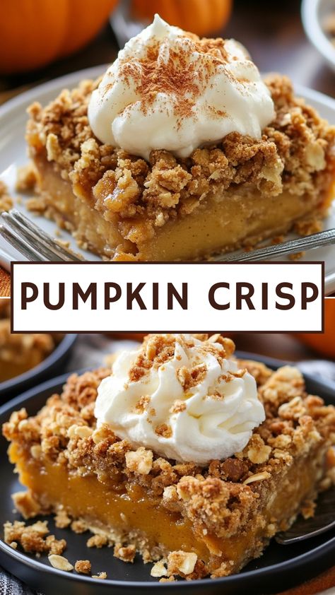 Pumpkin Crisp Thanksgiving Crisp Dessert, Whats In Pumpkin Pie Spice, Pumpkin Crisp Butternut Bakery, Pumpkin Dessert Bars Recipes, Pumpkin Pie With Brown Sugar, Healthy Pumpkin Pie Crisp, Pumpkin Pie Crisp With Cinnamon Streusel, Crunchy Dessert Recipes, Pumpkin Pecan Crisp Recipe