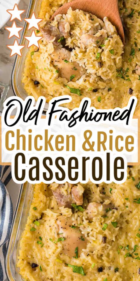 This old fashioned chicken and rice casserole uses simple ingredients like creamy canned soups, is easy and is baked in the oven to perfection! Lipton Onion Soup Mix Recipes Chicken Rice Casserole Recipes, Old School Chicken And Rice, Old Fashioned Chicken And Rice, Baked Chicken Rice Casserole, Cream Of Chicken Rice, Oven Chicken And Rice, Chicken Rice Casserole Recipes, Chicken And Rice Casserole Recipe, Rice Bake Recipes