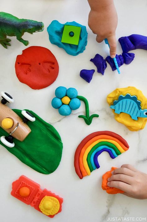 Easy Homemade Playdough (No Cook) | Just a Taste Playdough No Cook, Easy Homemade Playdough, Easy Homemade Playdough Recipe, Play Doh Activities, Dough Ideas, Homemade Playdough Recipe, Kid Recipes, Digital Ideas, Indoor Ideas