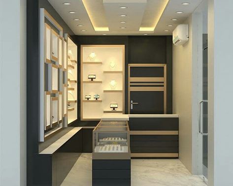 Pop Design For Jewellery Shop, Small Gold Shop Interior Design, Small Jewelry Shop Interior Design, Wall Showcase Design, Mobile Shop Design, Shop Counter Design, Jewelry Store Interior, Store Shelves Design, Bakery Shop Design