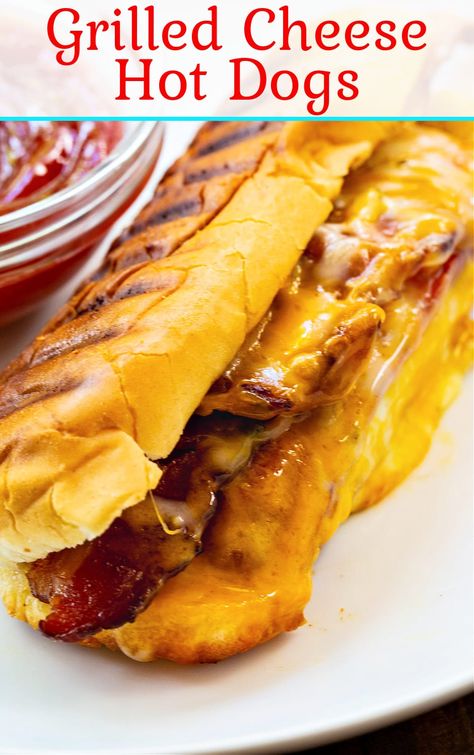 Grilled Cheese Hot Dog, Cheese Hot Dogs, Hot Dogs Recipes, Cheese Dog, Hot Dog Recipes, French Dip, Sandwich Recipe, Cheese Sandwiches, Dog Recipes