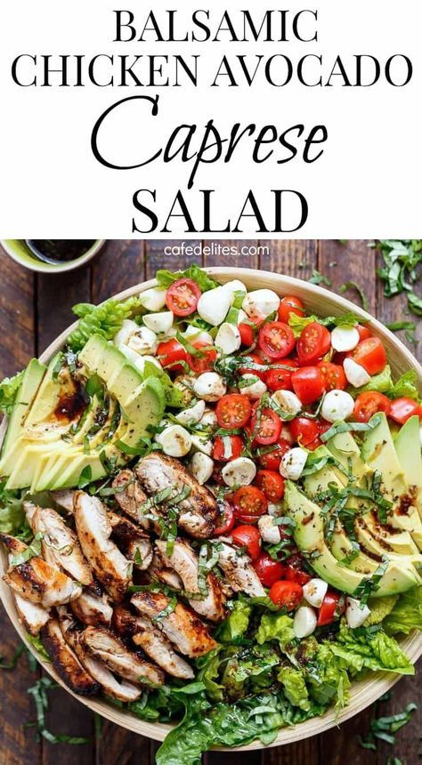 Avocado Caprese Salad, Chicken Avocado Caprese, Balsamic Chicken, Best Salad Recipes, Balsamic Dressing, Makanan Diet, Chicken Avocado, Macaroni Salad, Health Dinner Recipes