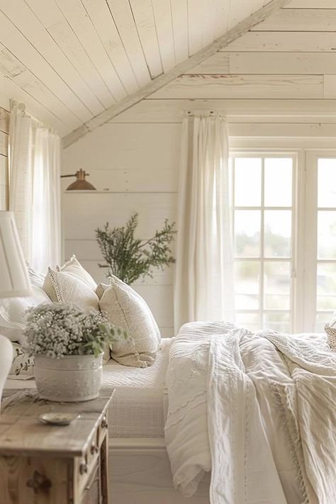 Charming Farmhouse Bedroom Decor Ideas &amp; Tips White Metal Frame Bedroom Ideas, Rustic Bedroom Decor Farmhouse, Small Home Bedroom Ideas, Australian Farmhouse Bedroom, Bedroom Decor Pieces, Old House Bedroom Ideas, Minimalist Cottage Bedroom, Cottage Master Bed, Nashville Suburbs