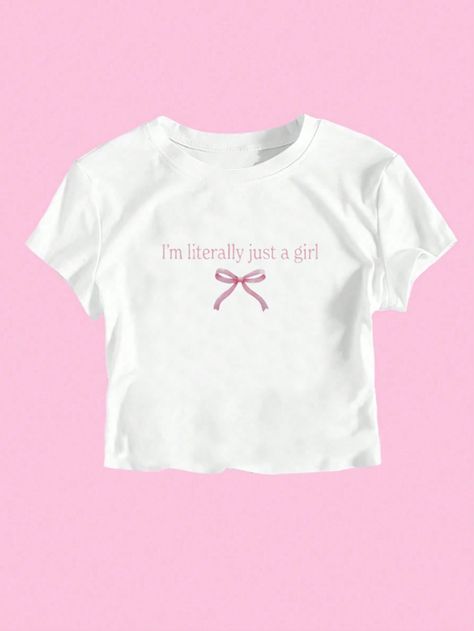 Tween Girl Summer Minimalist Letter & Bowknot Printed Short Sleeve T-ShirtI discovered amazing products on SHEIN.com, come check them out! Inspo Board, Adriana Lima, Print Crop Tops, Teen Girls, Kids Beachwear, Casual Girl, White Casual, Sweater Sleeves