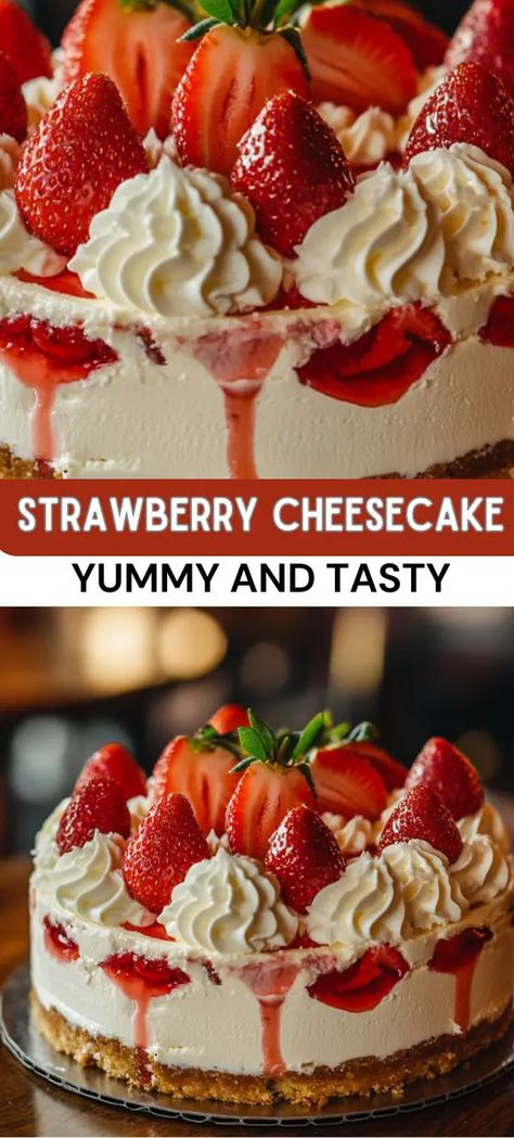 Strawberry Pie Cheesecake, Fruit Cheesecake Recipes, Best Strawberry Cheesecake Recipe, Reese Pie, Strawberry Sauce For Cheesecake, Strawberry Cheesecake Recipes, Strawberry Topping For Cheesecake, Strawberries And Cream Cheesecake, Strawberry Cheesecake Dessert