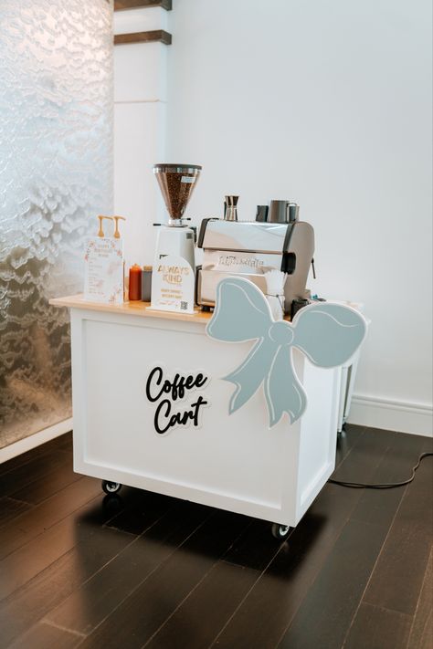 Cute coffee cart for private events and brand activations Coffee Cart Wedding, Coffee Cart Ideas Business, Coffee Cart Ideas, Cafe Merch, Coffee Cart Business, Coffee Stall, Mobile Coffee Cart, Coffee Bar Cart, Japanese Coffee