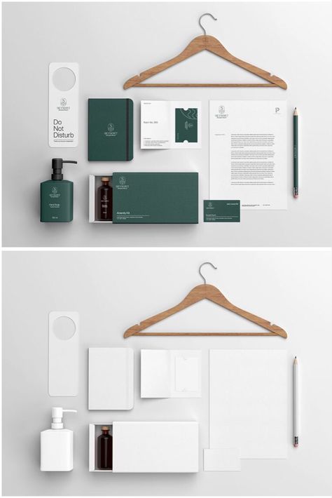 Designing a branding identity for a hotel or resort is a lifetime opportunity and definitely, it needs lots of research and redos. Free Hotel Identity Branding mockup, the mockup comes in 5K high-resolution file so it allows you to show every detail of your artwork. This free PSD mockup features letterhead, business card, wooden hanger, plastic room key, amenity kit, notebook, pencil, and a door hanger. #hotelbrandingmockup #psdmockup #freemockup #hotelidentitydesign #branding #stationerymockup Hotel Branding Design Inspiration, Hotel Branding Mockup, Hotel Identity Design, Hotel Card Design, Hotel Key Card Design, Hotel Room Details, Hotel Letterhead, Hotel Branding Design, Hotel Business Card