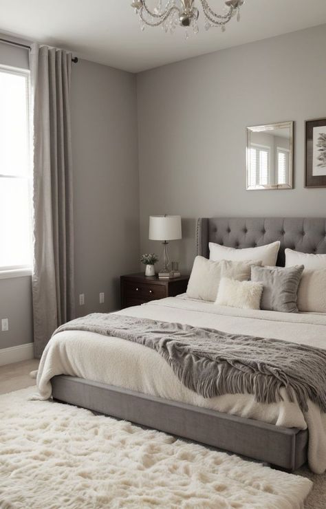 Grey Room Ideas Bedroom, Cream And Grey Bedroom, Cozy Grey Bedroom, Grey Bedroom Ideas, Taupe Bedroom, Gray Bedroom Walls, Beige Room, Grey Bed Frame, Grey Bedroom Decor