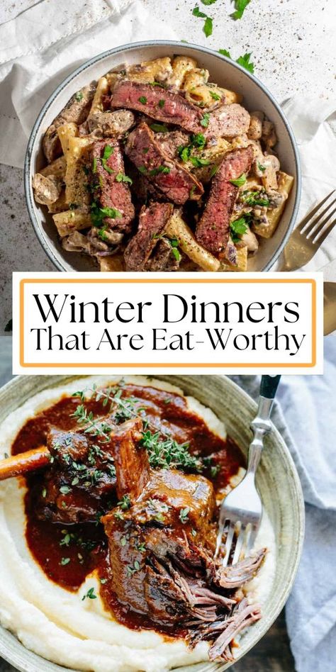 Article on 22 winter dinner recipes and ideas. Cozy Winter Crockpot Meals, Winter Time Dinner Ideas, Healthy Tasty Dinner Recipes, December Dinners Recipes, Wednesday Dinner Ideas Healthy, Health Dinners For Family, Fall And Winter Meals, Christmas Night Dinner, Holiday Dinner For Two