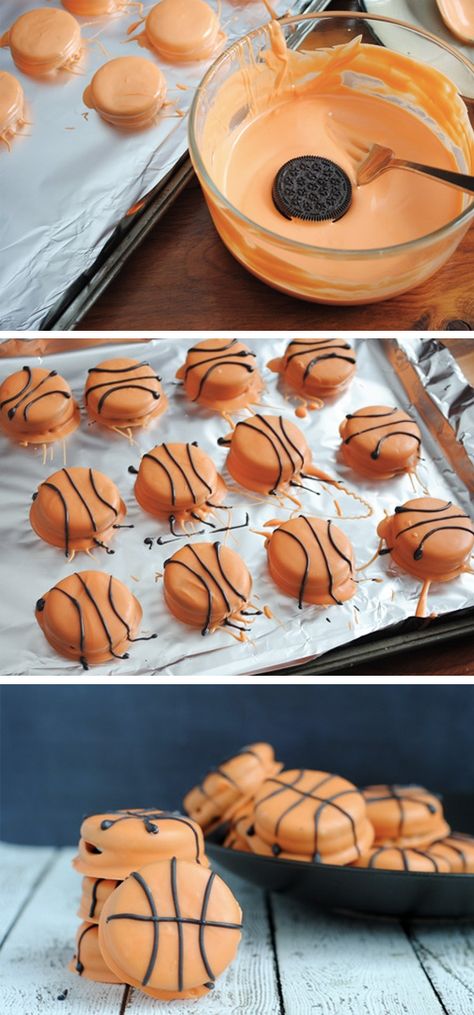 Get yourself on the scoreboard with these Slam Dunk Basketball Cookies! As college basketball ensues, you’re going to want to have a great cookie recipe to fall back on. These treats are a quick and easy way to get into the sporty spirit this spring. March Madness Food, Basketball Snacks, Basketball Treats, Basketball Themed Birthday Party, Basketball Cookies, Ball Cookies, Dunk Basketball, Basketball Cake, Basketball Birthday Parties