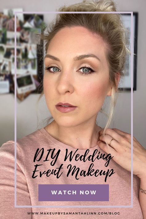 DIY Wedding Event Makeup Tutorial | MakeUp By Samantha Linn | Congratulations! You’re engaged!!! And now... you’re quickly realizing how many events you’ll be attending leading up to the big day! In this tutorial, I’m going to show you how to achieve a natural-glam makeup look perfect for any event (bachelorette party, bridal shower, engagement party, engagement photos, or even your own elopement!) all on your own! #makeuptutorial #weddingmakeup #njwedding #bridalmakeup Diy Wedding Day Makeup, Makeup For Weddings Guest, Diy Wedding Eye Makeup, Natural Wedding Makeup How To, Bridesmaid Makeup Simple Natural, Easy Wedding Makeup Diy Blue Eyes, Beach Wedding Makeup Tutorial, Makeup Tutorial Natural Glam, Diy Makeup For Wedding