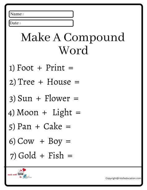 Make A Compound Word Worksheet | FREE Download  Check more at https://kto5education.com/make-a-compound-word-worksheet/ 2nd Grade English, Worksheets 2nd Grade, Compound Words Worksheets, English Worksheet, First Grade Worksheets, Literacy Games, Spelling Activities, Compound Words, Grammar Worksheets