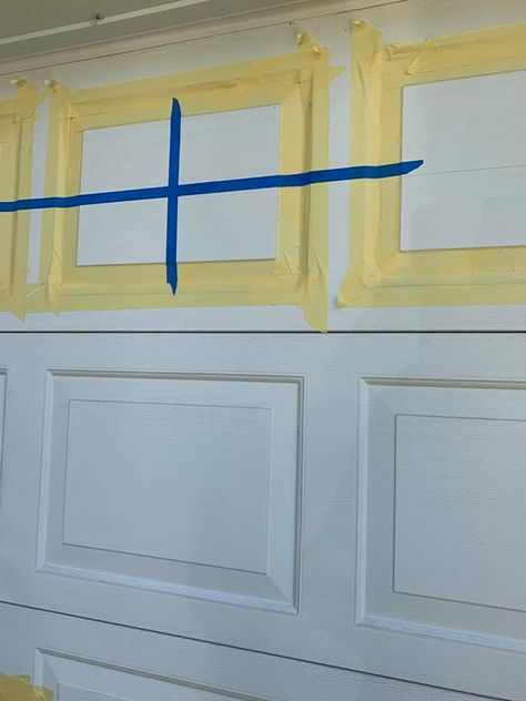 White And Black Garage Door, Upgrade Garage Door Diy, Garage Door Overlay, Green Garage Door, Blue Garage Door, Garage Door Accents, Garage Door Update, Magnetic Garage Door Hardware, Grey Garage Doors