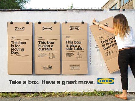 7 Times Where Innovative Advertising Did The Miracle. | Playbuzz Ikea Advert, Ikea Ad, Ikea Boxes, Best Ikea, Guerilla Marketing, Retro Logos, Social Ads, Outdoor Advertising, Moving Day