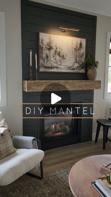 White Tile And Shiplap Fireplace, Shiplap Fireplace With Crown Molding, Electric Fireplace Mantels Ideas, Black Shiplap Behind Tv, Shiplap Fireplace No Mantel, Black Fireplace With Shiplap, How To Install Shiplap Over Brick Fireplace, How To Make A Mantle For Fireplace, Shiplap Wall With Fireplace And Tv