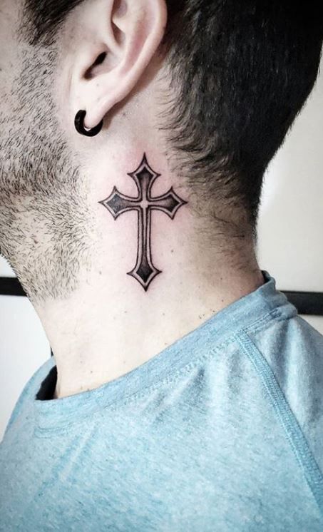 215 Trendy Neck Tattoos You Must See - Tattoo Me Now Simple Neck Tattoos, Cross Tattoo Neck, Neck Tattoos For Men, Crucifix Tattoo, Front Neck Tattoo, Best Neck Tattoos, Small Neck Tattoos, See Tattoo, Side Neck Tattoo