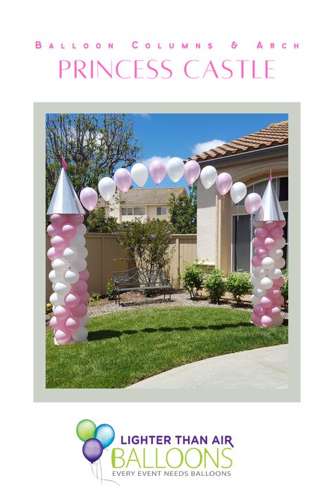 Disney Princess Birthday Party Decorations Outdoor, Princess Bday Party Decorations, Disney Castle Baby Shower, Princess Balloon Arch Ideas, Pink Princess Party Decorations, Outdoor Princess Party, Princess Party Balloon Arch, Disney Princess Birthday Backdrop, Princess Party Balloons