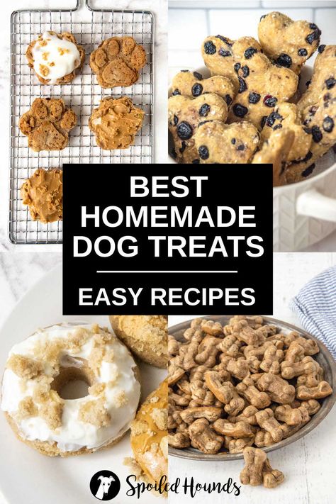 You can make the best homemade dog treats with simple ingredients. Get the easy dog treat recipes on Spoiled Hounds! Dog Treats Homemade Mold, Puppy Training Treats Homemade, Gourmet Dog Treat Recipes Homemade, Homemade Dog Treat Packaging Ideas, Unique Homemade Dog Treats, Unique Dog Treat Recipes, Crispy Dog Treats, Dog Treats That Last A Long Time, Homemade Dog Donut Treats