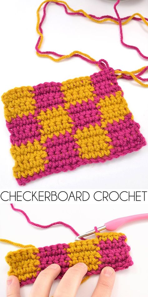 The checkerboard crochet stitch makes a nice, thick fabric and that pattern is amazing. And it's so much easier to do than it looks! Crochet With 2 Yarns At Once, Crochet Checked Pattern, Crochet Checkerboard Pattern, Checkerboard Crochet, Check Crochet, Diy Knit, Baby Afghan, Crochet Stars, C2c Crochet