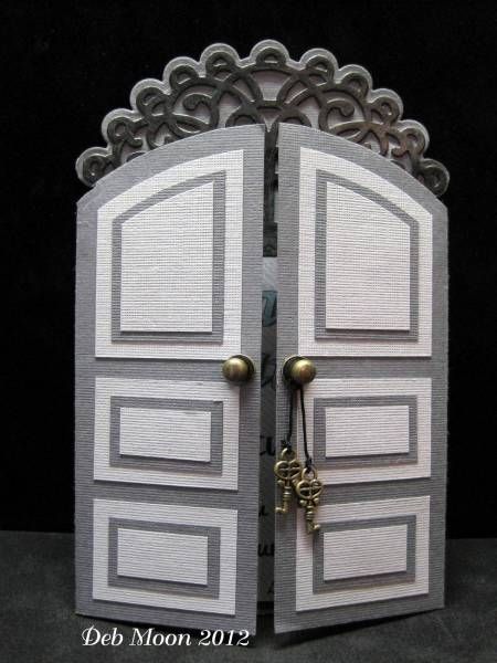 Arched Door Card.... and a plain rectangle door, too, plus TEMPLATES for both! Door Template, Door Card, Housewarming Card, Card Making Templates, New Home Cards, Window Cards, Shaped Cards, Iron Work, Fancy Fold Cards