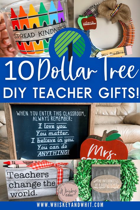 10 CHEAP + AMAZING Dollar Tree DIY Cricut Teacher Gifts + Free Cut Files! - Whiskey & Whit Cricut Teacher Gifts, Cheap Teacher Appreciation Gifts, Cricut Teacher, Teacher Appreciation Diy, Homemade Teacher Gifts, Teacher Crafts, Cheap Teacher Gifts, Handmade Teacher Gifts, Easy Teacher Gifts