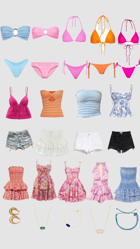 Summer wardrobe ideas! ☀️#beauty #outfitinspo #summer#inspo Summer Wardrobe Aesthetic, Summer Outfit Collage, Holiday Fits, Outfit Pics, Vacation Clothes, Aesthetic Dress, Outfit Layout, Outfit Collage, Cruise Outfits