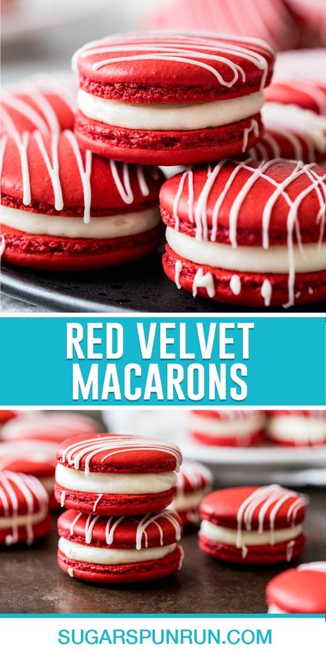 Red Velvet Macarons, Cake Macarons, Macaron Recipes, Kue Macaroon, Macaroon Cookies, Macaron Flavors, Macaron Cookies, French Macaroons, Macaroon Recipes