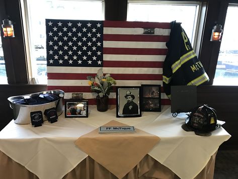 Fire Department Decorations Parties, Fire Company Banquet Ideas, Fire Department Retirement Party Ideas, Retirement Party Firefighter, Retirement Party Ideas For Firefighter, Firefighter Party Decor, Fire Captain Promotion Party, Fire Dept Retirement Party Ideas, Fire Retirement Party