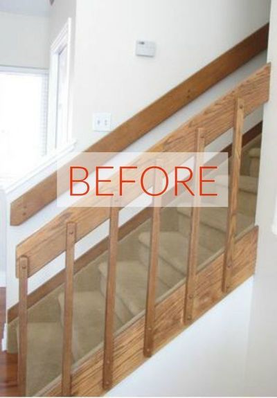 Banister Makeovers Look AH-mazing: Seriously, AH-mazing Diy Staircase Railing, Stairway Railing Ideas, Wood Banister, Banister Remodel, Stair Railing Makeover, Redo Stairs, Diy Stair Railing, Farmhouse Stairs, Stairs Decor