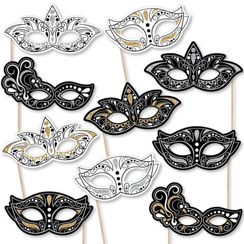 Funny Photo Booth, Masquerade Party Decorations, Masquerade Prom, Masquerade Ball Party, Party Photo Booth Props, Masquerade Masks, Venetian Mask, 10 Count, Glitter Print