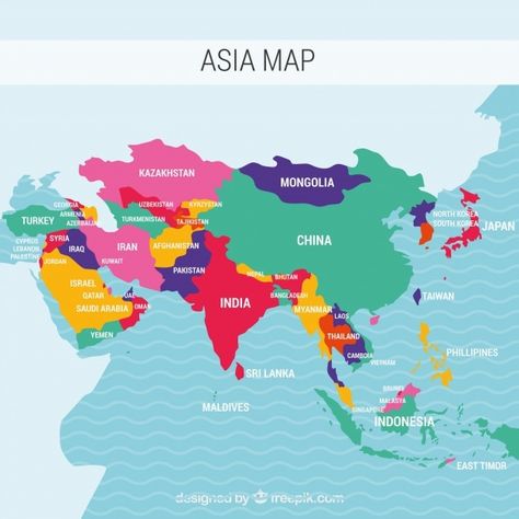 Map of asia continent with different col... | Free Vector #Freepik #freevector #travel #map #world #earth Asia Activities, Asian Maps, Peta Asia, World Geography Map, World Map Continents, Map Of Asia, Countries Of Asia, Color World Map, World Map With Countries