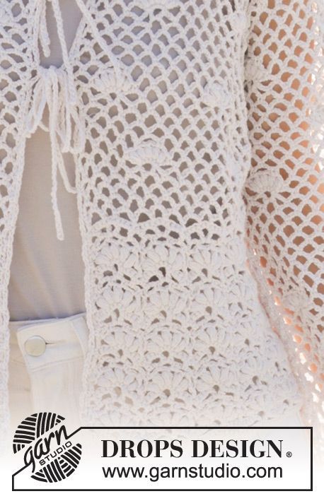 Crochet Lace Cardigan Pattern Free, Crocheted Jacket, Lace Cardigan Pattern, White Coverup, Crochet Cardigan Free, Magazine Drops, Knit Clothing, Crochet Cardigans, Gilet Crochet