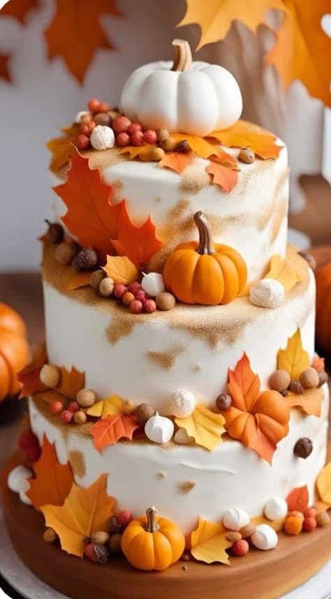 Autumn Cake Ideas Birthday, Autumn Cake Ideas, Autumn Birthday Theme, Autumnal Cake, Autumn Birthday Cake, Fall Themed Cake, Pumpkin Wedding Cakes, Autumn Cakes, Fall Leaf Cake