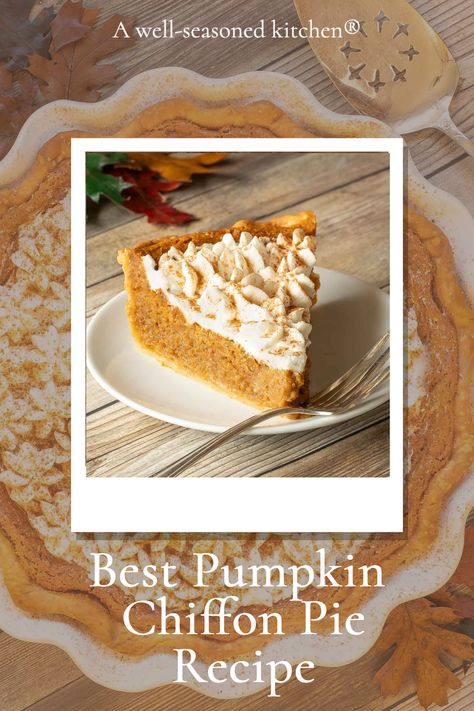 Elevate Thanksgiving with our Pumpkin Chiffon Pie: a lighter twist on the classic. Pumpkin, warm spices, and airy chiffon filling, nestled in a flaky crust. A perfect blend of textures and flavors. Try it for the holidays! #seasonedkitchen #ThanksgivingDesserts #AutumnFlavors #HolidayTreats #PumpkinPieRecipes Pumpkin Chiffon Pie With Gingersnap Crust, Pumpkin Silk Chiffon Pie, Pumpkin Chiffon Pie Recipe Paula Deen, Bob Evans Pumpkin Supreme Pie Recipe, Chiffon Pumpkin Pie Recipe, Pumpkin Supreme Pie Recipe, Pumpkin Chiffon Pie Recipe, Chiffon Pie Recipe, Pumpkin Chiffon